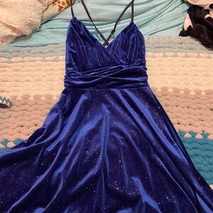 Velvet Navy Blue & Sparkles Special Occasion Dress